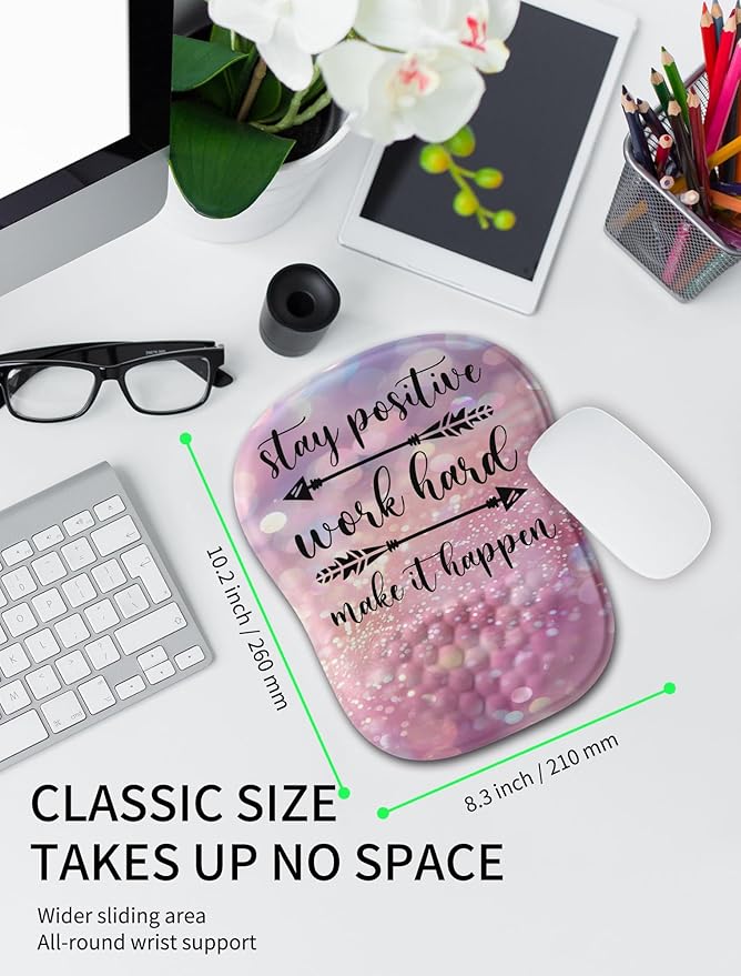 Hokafenle Ergonomic Wrist-hugging Mouse Pad Wrist Support, U-shaped Holding Wrist Rest Mousepad for Carpal Tunnel Pain Relief with Cushioned Memory Foam Slope Massage Bulge (10.2x8.3 in,Stay Positive)