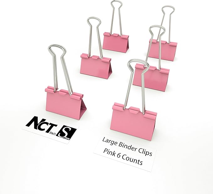 Nctinystore Pink Binder Clips Large (Jumbo) Metal Clamp 2 inch / 50 mm (Pink, 6-PCS)