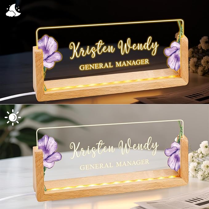 Ships Next Day, Custom Name Plate for Desk - Business Light Up Acrylic Desk Name Plate Personalized Elegant Office Gift for Boss Coworker Teacher Employee Appreciation Gift, Office Decor for Women Men