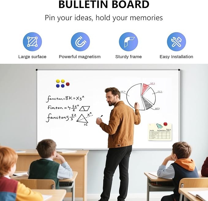 Magnetic Dry Erase Whiteboard - 40 x 72 Inch White Board - Large Wall-Mounted Board with Silver Aluminum Frame, 1 Magnetic Eraser, 2 Pens, Detachable Marker Tray, 6 Magnets