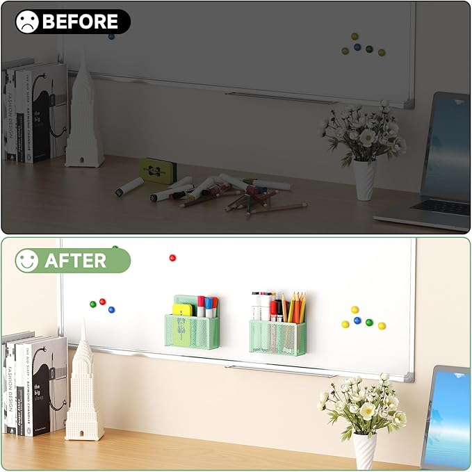 Marbrasse Magnetic Dry Erase Marker Holder, Mesh Pen Holder for Whiteboard，Magnet Pencil Organizer Storage for Refrigerator Locker Accessories Organizer for Home, School and Office(Green)