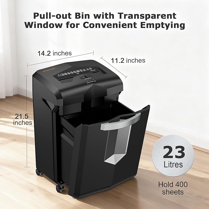 Bonsaii Heavy Duty 18-Sheet Cross-Cut Paper Shredder 60-Minute Runtime 6-Gallon Basket with Casters for Office Use Shreds Credit Cards and Staples