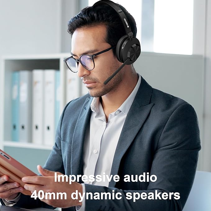Voistek Bluetooth Headset with Microphone, Wireless Headset with Noise Cancelling Mic, USB A/C Dongle, Mic Mute Button, 45+ Hours Battery for Work, Office, Calls, Windows, MacOS, Android, iOS