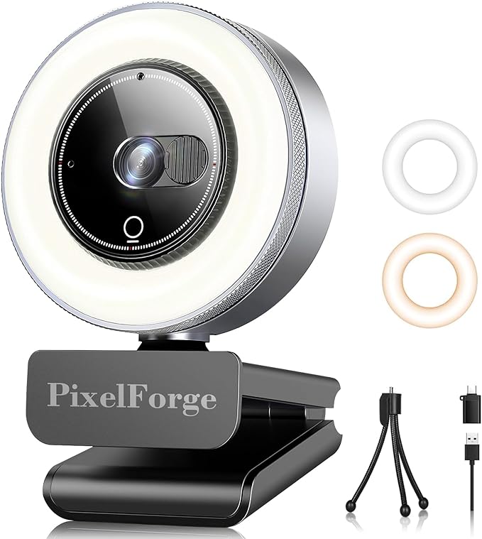 PixelForge 2K Webcam for PC with Microphone & Light & Privacy Cover, Web Camera for Desktop Computer/Laptop/Monitor/Mac, USB Streaming Camera for Zoom/Skype/Teams/Video Calling/Studying and Conference