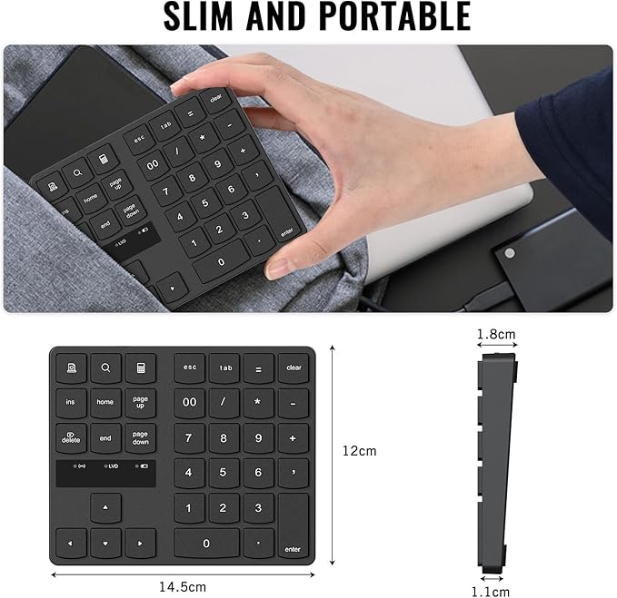 RaceGT Wireless Number Pad, Numeric Keypad Ultra-Silent Rechargeable 2.4G 35 Keys for Laptop,Desktop,PC, Notebook