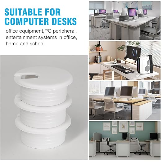 1-1/2" White Desk Grommet, JTemgle Plastic Cable Hole Cover Computer Table Cord Wire Organizer Caps Desktop Cord Management for Home Office TV Stands Tabletops, 10 Pieces