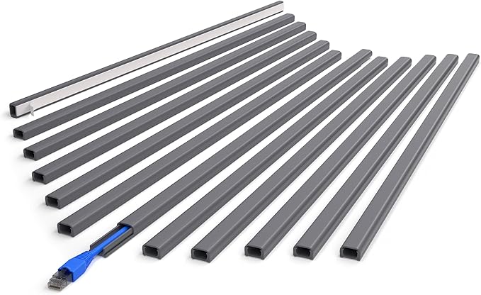 ZhiYo 204in Cord Covers for Wires on Wall, One Small Cord Hider Wall, Self-Adhesive TV Cable Hider, Paintable Wire Covers for Cords, Grey Cable Management Raceway Kit, 12x L17in W0.5in H0.3in