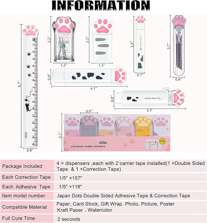 PANDENNER Cute School Supplies, Cute Stationary,Birthday Party Favors Set,Including Pencil Sharpener,Eraser, Correction Tape, Ruler, Mini Scissors,Utility Knife, for Cute School Supplies