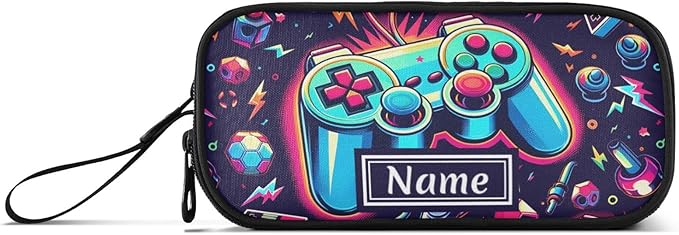 Custom Bright Game Joystick Pencil Case Box Boys Girls Personalized Name Large Pencil Pouch Stationery Pen Bag Organizer for Kids Adults School Office