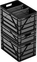 SIDIO Crate Basic Pack - 2 Full-Size & 1 Half-Size Heavy Duty Stackable Storage Bins, Totes and Containers with Dividers - Durable Plastic Organizer for Home, Office, Garage, and Outdoor Use, Black