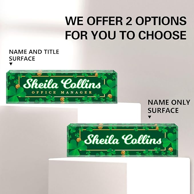 Custom Name Plate for Desk, Employee Appreciation Gifts, Office Decor, Acrylic Desk Name Plate Personalized, Office Desk Accessories, Funny Office Gifts for Coworkers Boss Teacher (Lucky Leaf)