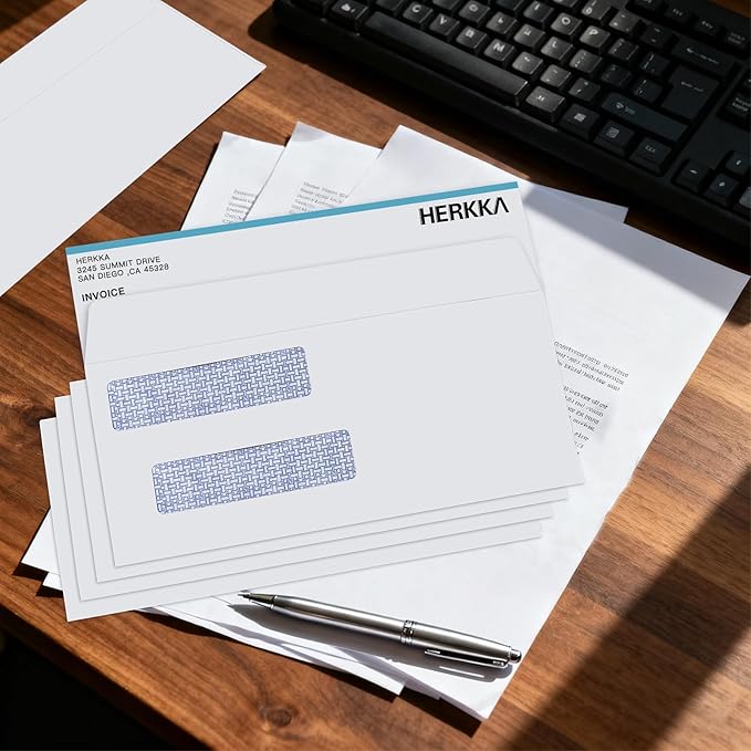 #8 Double Window Security Check Envelopes, No.8 Double Window Bussiness Envelopes Designed for QuickBooks Checks - Computer Printed Checks - 3 5/8 X 8 11/16 (NOT for INVOICES) - 24 LB - 100 PACK