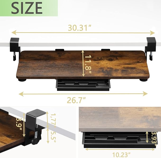 ETHU Keyboard Tray Under Desk, 26.77" X 11.81" Large Size Keyboard Tray with C Clamp-on Mount Easy to Install, Computer Keyboard Stand, Ergonomic Keyboard Tray for Home and Office