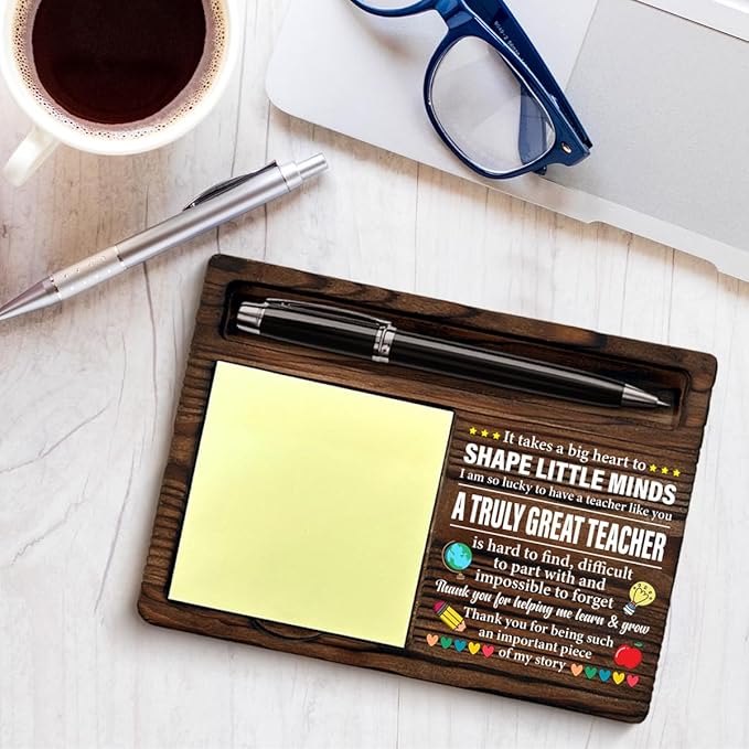 Thank You Teacher Gifts for Women Men Sticky Note Holder Teacher Appreciation Gifts for Birthday Retirement It Takes a Big Heart to Shape Little Minds Self-Stick Note Pad Holders Home Office Decor