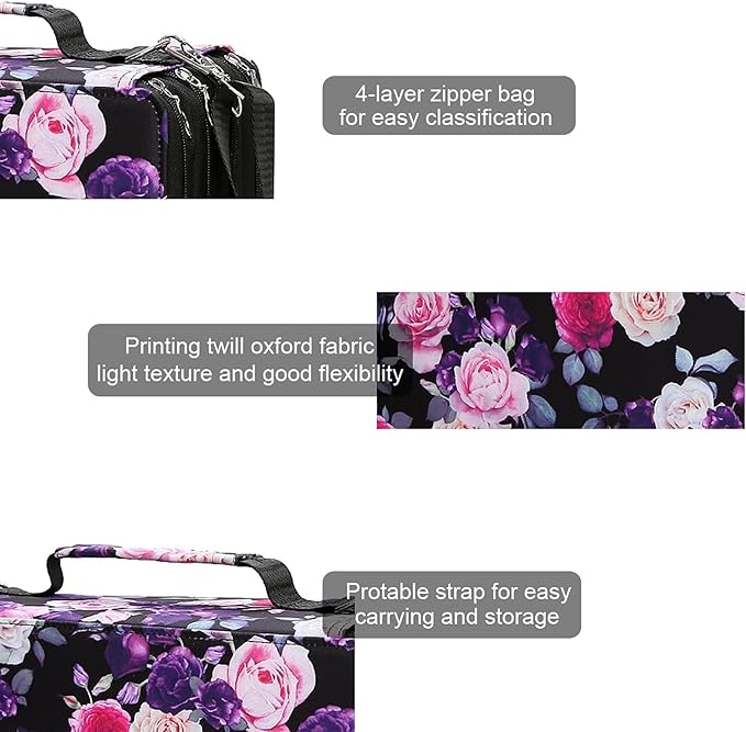 Blue Flower Marker Case, 224 Slots Alcohol Marker Case Markers Carrying Bag Holder for Art Sketch Marker, Permanent Paint Marker, Dry Erase Marker, Repair Pen, Color Highlighte Art Supplies