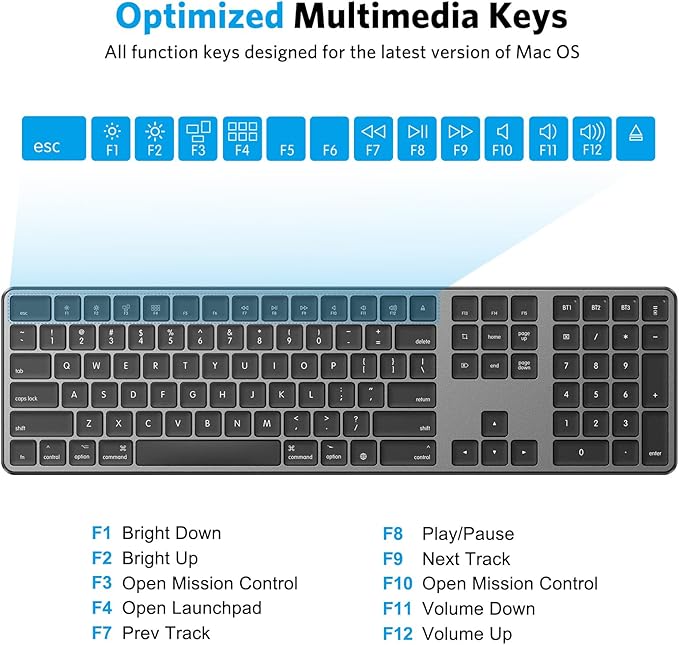 OMOTON Bluetooth Keyboard Compatible with Mac ONLY, with Numeric Keypad, Rechargeable Wireless Keyboard Compatible with MacBook Pro/Air, iMac, Mac mini/Pro