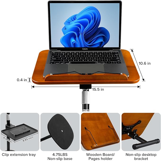 2-in-1 Adjustable Book Stand & Music Stand, 22-51in Dual-Use Floor and Desktop Book Holder Stand, Heavy Duty Solid Wood, with Elastic Page Clip for Cookbooks, Sheet Music, Tablet, Laptop, Projector
