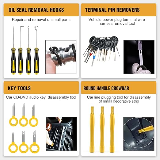 GOOACC 330Pcs Trim Removal Tool, Auto Push Pin Bumper Retainer Clip Set Fastener Terminal Remover Tool Adhesive Cable Clips Kit Car Panel Radio Removal Auto Clip Pliers, Yellow