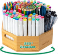 360° Rotating Art Supply Organizer, Holds 750+ Pencils, Bamboo Marker & Pen Holder with Handles, Desk Storage Caddy for Paint Brushes, Crayons, Ideal for Office, Home, Classroom