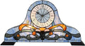 Bieye L10661 Baroque Desk Clock Tiffany Style Stained Glass Accent Table Lamp for Living Room Bedside Home Decoration, Night Light with Quartz Watch Inside (Blue)
