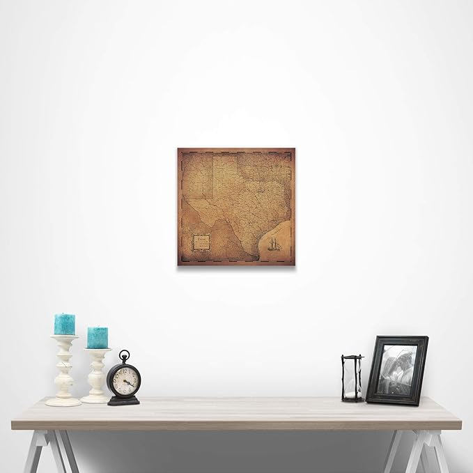 Conquest Maps Push Pin Texas Map Board - With Push Pins to Mark Texas Travel - Handmade in Ohio, USA - Design: Golden Aged