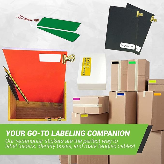 Royal Green Rectangular Coding Stickers Write on Labels for Organizing, Moving, & Mailing, 3x1 inch Stickers to Write On Tags for Home, Office, and School Projects, 40-Pack (White)