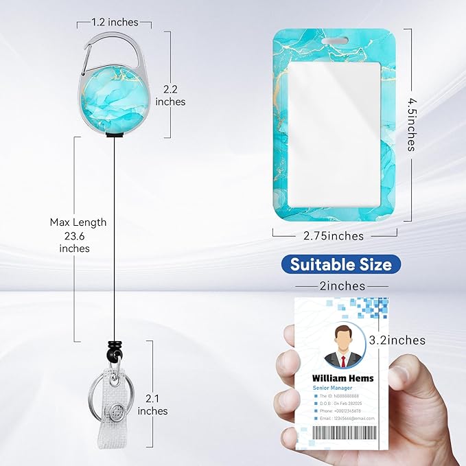 2 Pack Marble ID Badge Holder with Heavy Duty Retractable Reel Keychain for WomenStudents,Teachers, Nurses, Office Use 4