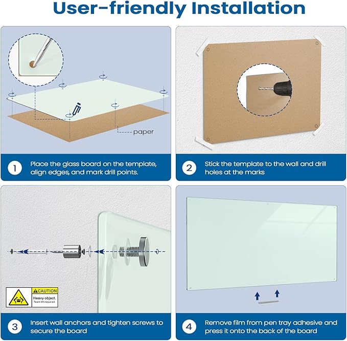 0.3mm Reinforced Metal Backing Glass White Board for Wall, 96" x 48" Extra Large Magnetic Tempered Glass Dry Erase Board with Frameless Design, 8' x 4' Glass Board for Home, Office, School