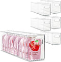primebox Plastic Food Storage 6 Pack Clear Container Bin with Handles for Organizing Kitchen, Pantry, Refrigerator, Freezer, Pantry, Cabinet, Closet, Bathroom. 14”x4”x5”