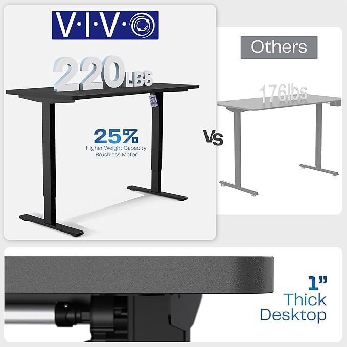 VIVO Electric 48 x 30 in Standing Desk, Memory Height Adjustment, 1B Series, Holds 220 lbs, One-Piece Light Wood Top, Black Frame, DESK-KIT-1B5C