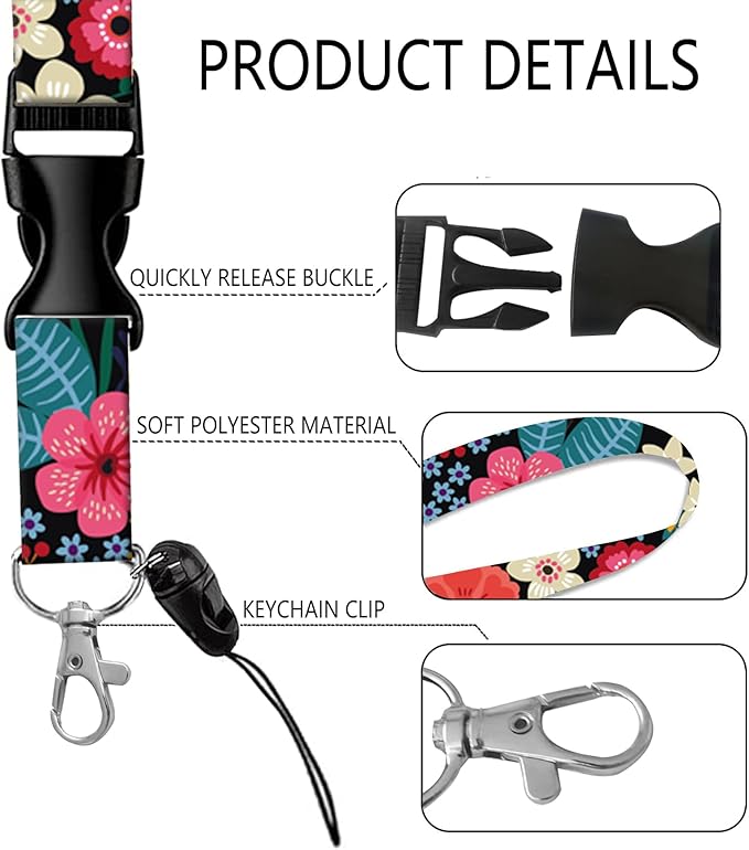 BLOCIT ID Badge Holder with Lanyard and Retractable Badge Reel Clip, Cute Card Name Tag Lanyard Vertical ID Protector Bage Clips for Nurse Doctor Teacher Student（Colorful Flowers and Leaves）