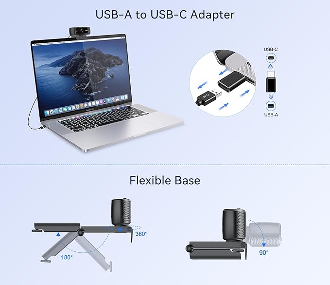 Amdony Streaming Webcam for PC - 1080P HD Webcam with Microphone, Privacy Cover, AutoFocus, Noise Cancellation, Auto Light Correction, USB Computer Web Camera, Plug and Play, for Laptop, Desktop, Mac