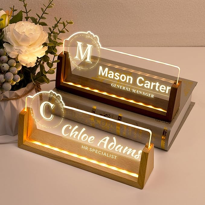 Desk Name Plate Personalized, Office Name Plate for Desks, Desk Decorations for Women Men Office - Light Up Name plate, Employee Appreciation Gifts for Coworkers