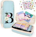 Preppy Pencil Case for Girls, Cute Large Pencil Pouch, Personalized Initial Pencil Bag with Zipper for School College Office Supplies, Back to School Supplies Gifts for Teen Girls (B, Blue)