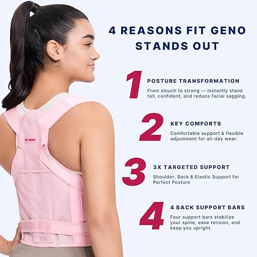 Fit Geno Back Brace Posture Corrector for Women: Shoulder Straightener Adjustable Full Back Support Upper and Lower Back Pain Relief - Scoliosis Hunchback Hump Thoracic Spine Corrector Large