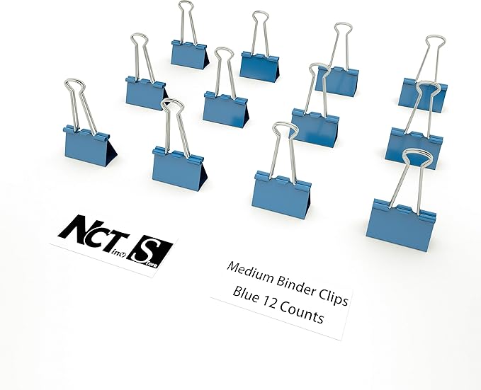 Nctinystore Binder Clips Medium Metal Clamp 1.25 inch / 32 mm (Blue, 12-PCS)