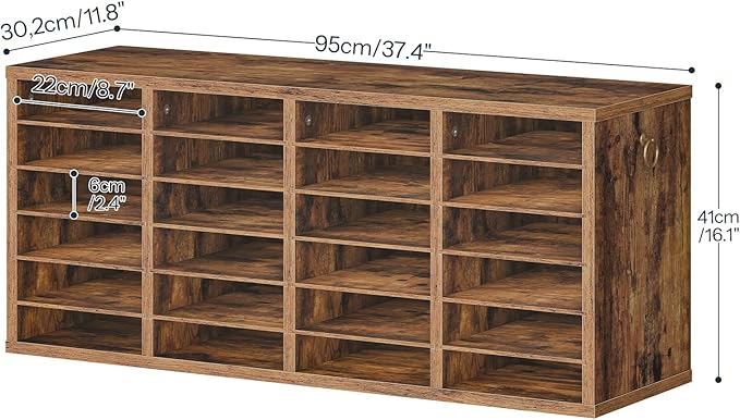 HOOBRO Literature Organizers, 24 Compartments Office Mailbox with Adjustable Shelves, Wood Countertop Literature Sorter for Office, Home, Classroom, Mailrooms Organization Rustic Brown FG64WF01