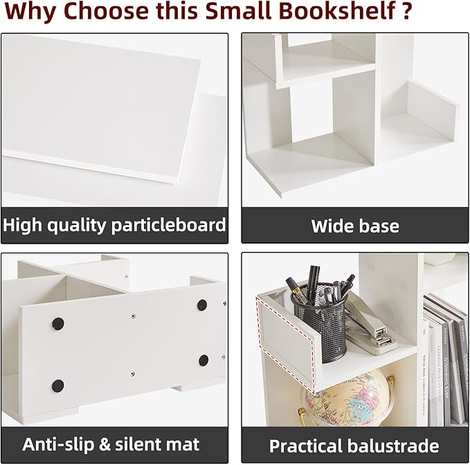 Small White Desk Organizer, 2 Tier Tree Cactus Bookshelf, Desktop Organizer Wood, Small Plant Shelf White YD-DSR002W
