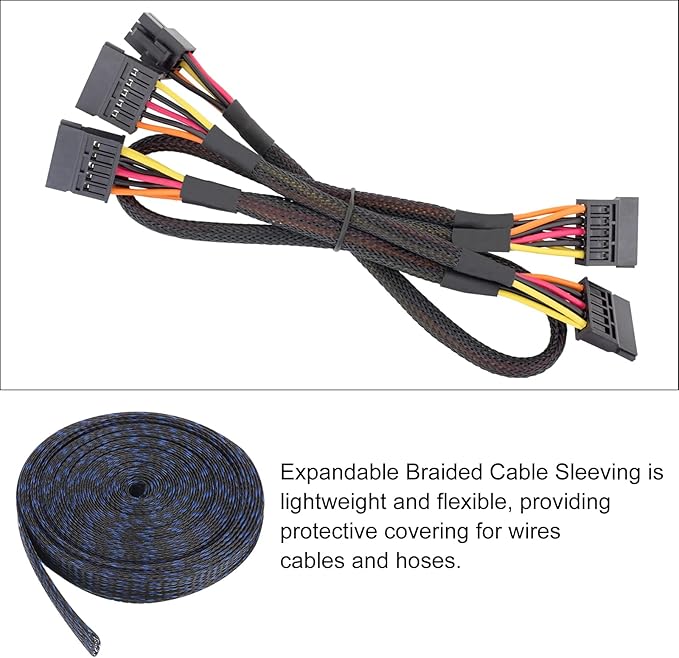 25ft PET Expandable Wire Loom 1/2 Inch, PET Braided Wire Sleeving Cable Management Sleeve Tubing [for Audio Video Home Office Cord Protector]-Black Blue