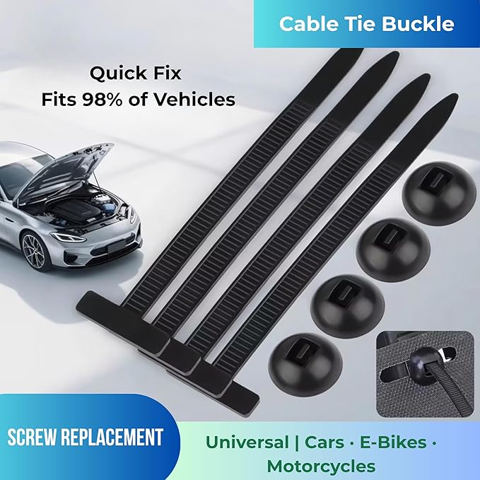 50PCS Nylon Universal Cable Tie Buckle – Heavy Duty Self-Locking Zip Ties with Pin & Button, UV Resistant Nylon Clips Replace Screws for Car Body, Bumper, Engine Guard & Multipurpose Cable Management