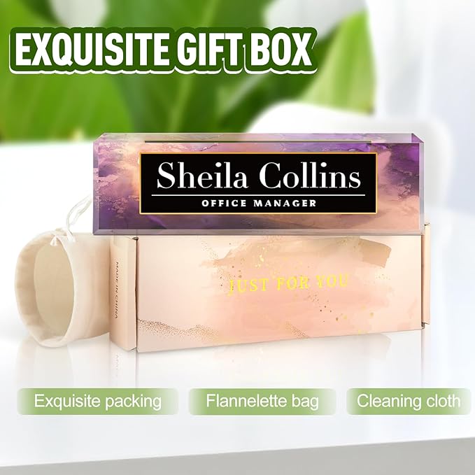 Custom Acrylic Name Plate for Desk, Employee Appreciation Gifts, Office Decor, Personalized, Funny Gifts for Coworkers Boss Teacher (Purple/Gold)