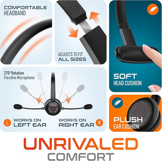 Delton Noise Canceling Bluetooth Computer Headset with Charging Dock, Auto Pair USB Dongle for PC/Laptop, Compatible with MS Teams, Zoom, Google Meet, and More | Black