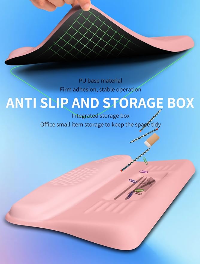 Ergonomic Wave Wrist Rest with Keyboard Stand, Cushioned Palm Rest, Comfortable Integrated Memory Foam for Natural Typing and Relieve Wrist Pain, Pink Serenity