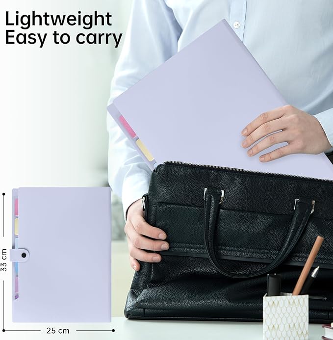 2 Pack Expanding File Folder Organizer with 8 Pockets, Accordion File Organizer for Documents, A4/Letter Size Paper File Folder with Labels, Portable Folders for School Office Supplies, Purple