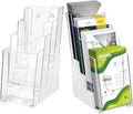 zavekia 2 Pack 4 Tier Acrylic Brochure Holder , 4-Inch Wide Clear Literature Holder Acrylic Pamphlet Holder Brochure Display Stand