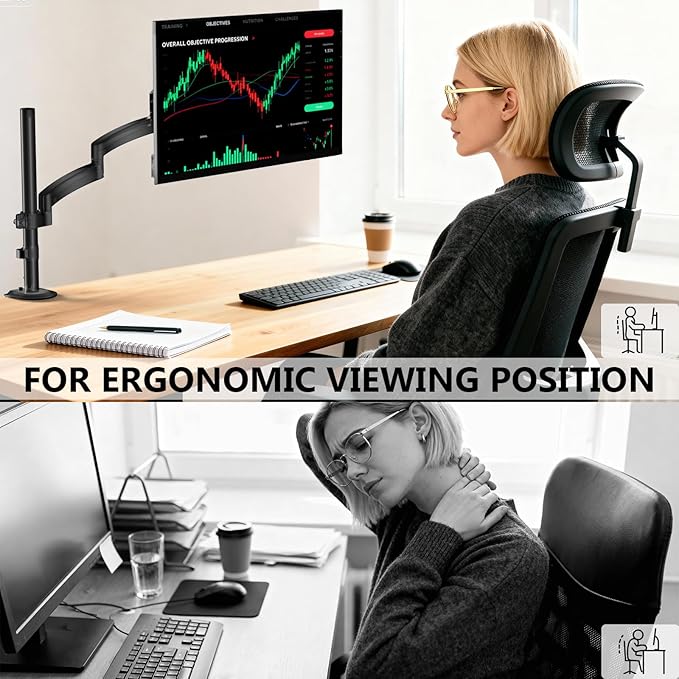 WALI Single Long Monitor Arm - 13 to 32 inch Computer Monitor Arm Desk Mount, Hold up to 19.8lbs, Extra Long Adjustable Stand, Full Motion Tall Arm, VESA 75/100mm, (GSDM001L)