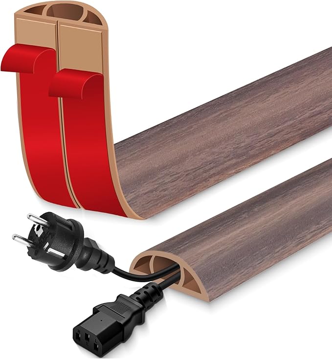 Floor Cord Cover for Wires on Floor Self Adhesive Cord Hider Floor Cable Management Wire Covers for Cords Protector Prevent Cable Trips Cord Cavity W 0.47" x H 0.27", Grayish Brown Wood, 10Ft