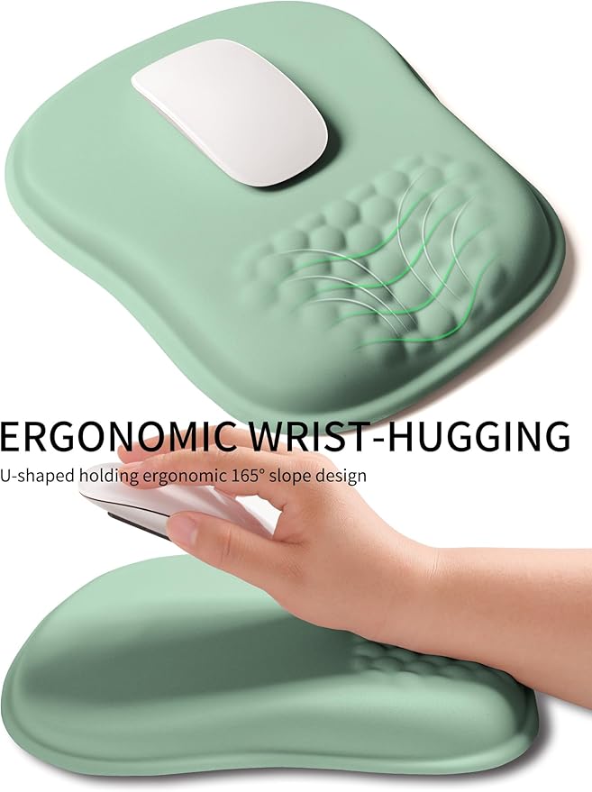 Hokafenle Ergonomic Wrist-Hugging Mouse Pad Wrist Support, U-Shaped Holding Wrist Rest Mousepad for Carpal Tunnel Pain Relief with Cushioned Memory Foam Slope Massage Bulge (10.2x8.3 in,Light Green)