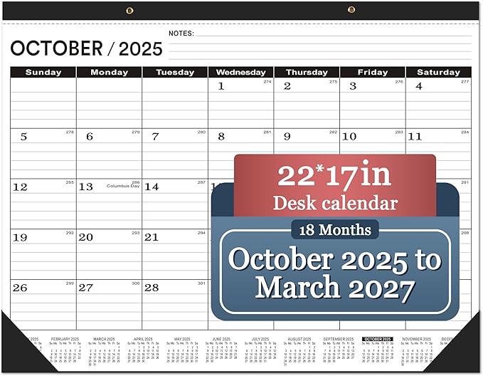 Desk Calendar 2025-2026 large 22 x17 (October 2025-March 2027) 2025-2026 Desk Calendar Large 22 x17,Classic Black Calendar 2026,Large Calendar 2026 with Plastic Cover