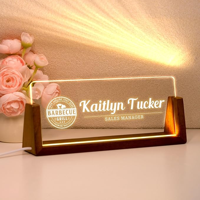 Desk Name Plate Personalized, Custom Office Light Up Name Plate for Desks, Desk Decorations for Women Men Office, Employee Appreciation Gifts for Coworkers